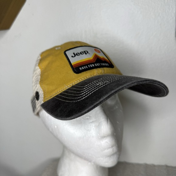 Jeep Have Fun Out There Patch Hat SnapBack Mesh Retro Yellow Outdoor Adjustable - Picture 1 of 10